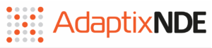 An orange logo for the company AdaptixNDE featuring an orange cross