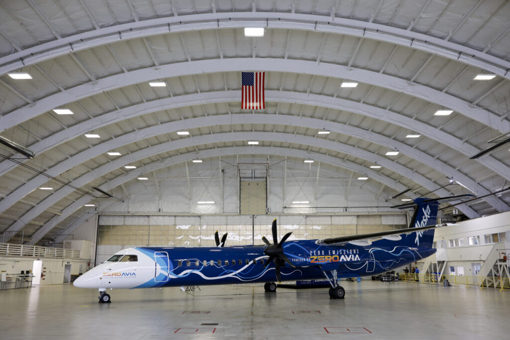 A plane in a hangar